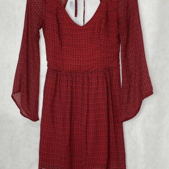 Hollister juniors dress mini long bell sleeves red and black size small - Picture 4 of 7